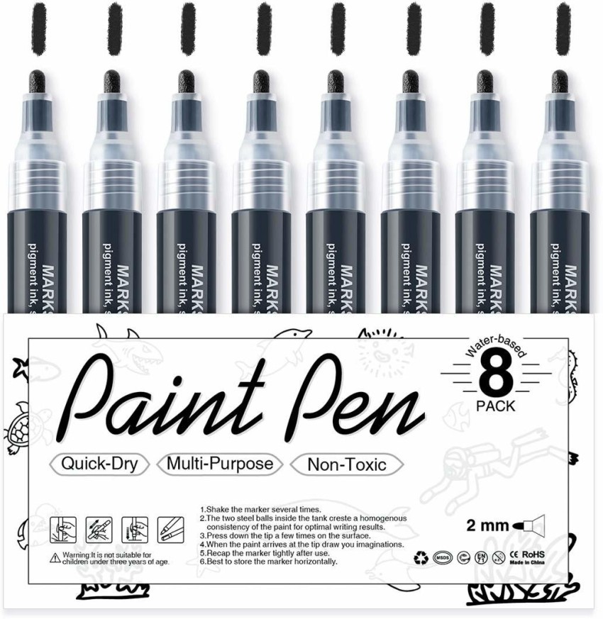 THR3E STROKES Black Paint Pen, 8 Pack Acrylic Paint